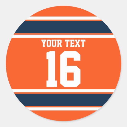 Aangepaste marineblauw en Oranje sportStripes Ronde Sticker (Voorkant)