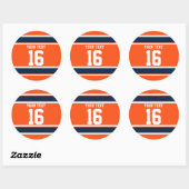 Aangepaste marineblauw en Oranje sportStripes Ronde Sticker (Vel)