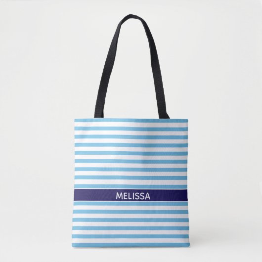Aangepaste marineblauw en witte gestreept tote bag (Voorkant)