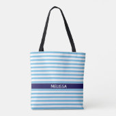Aangepaste marineblauw en witte gestreept tote bag (Achterkant)