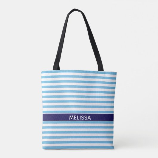 Aangepaste marineblauw en witte gestreept tote bag (Achterkant)
