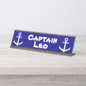 Aangepaste marineblauw en witte kapitein met anker bureau naambordje (Voorkant)