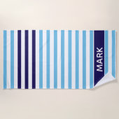 Aangepaste marineblauw en witte multistripe strandlaken (Voorkant)