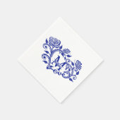Aangepaste marineblauw Floral monogram M Servet (Hoek)