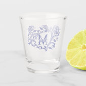 Aangepaste marineblauw Floral monogram M Shot Glas (Achterkant)
