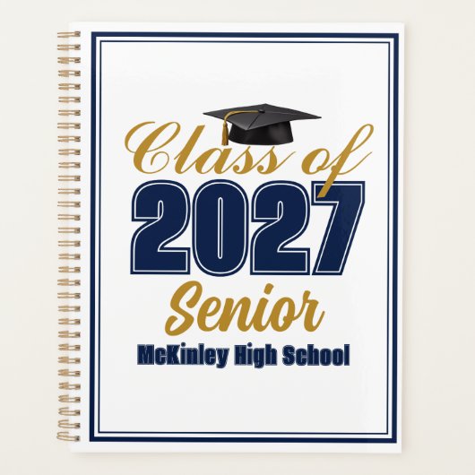 Aangepaste marineblauw goud klas van 2027 senior planner (Voorkant)