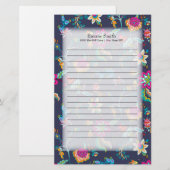 Aangepaste marineblauw met Paarse en goudbloemen Briefpapier (Voorkant / Achterkant)