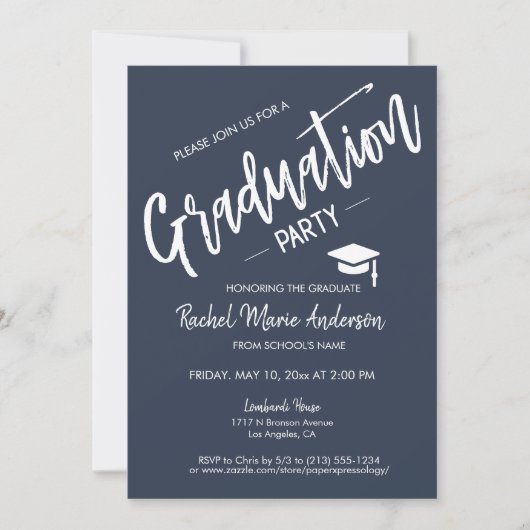 Aangepaste marineblauw-minimalistische GraduPartij Kaart (Voorkant)