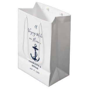 Aangepaste marineblauwe anker trouw medium cadeauzakje