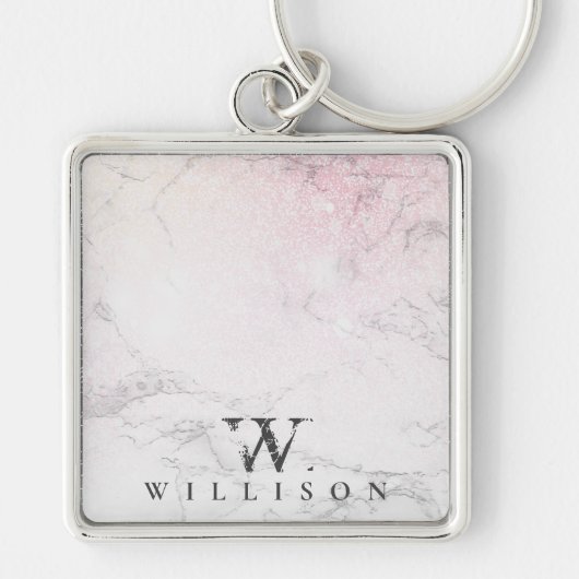 Aangepaste marmer met roos glitter sleutelhanger (Voorkant)