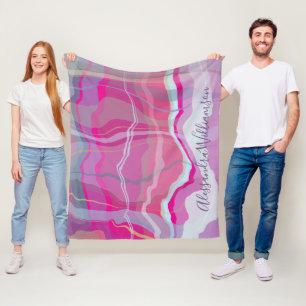 Aangepaste marmeren geruite roze paarse strepen  fleece deken