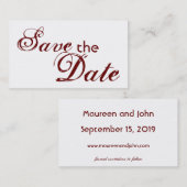 Aangepaste maroon brief met datumtrouwkaarten opsl visitekaartje (Voorkant / Achterkant)