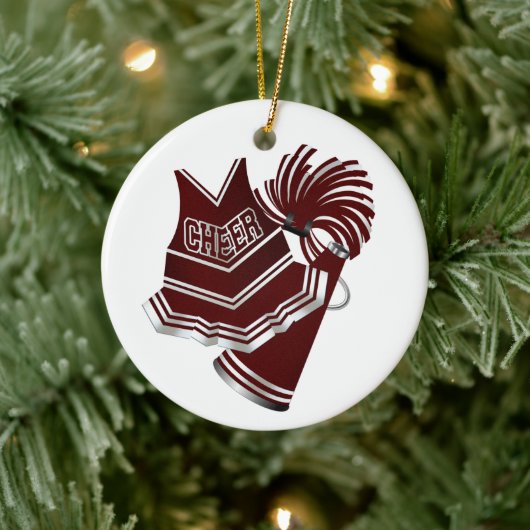 Aangepaste maroon- en witte Cheerleader-versiering Keramisch Ornament (Boom)