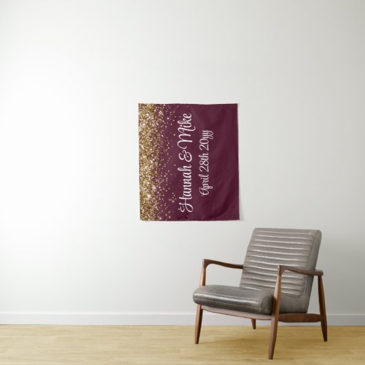 Aangepaste Maroon & Goud Huwelijk Achtergrond Foto Wandkleed (In situ)