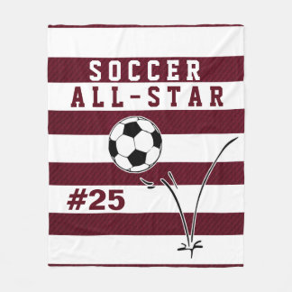 Aangepaste maroon & witte SOCCER Blanket Fleece Deken