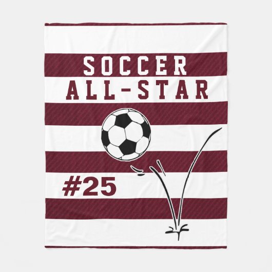 Aangepaste maroon & witte SOCCER Blanket Fleece Deken (Voorkant)