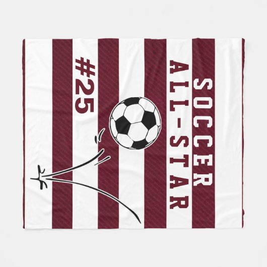 Aangepaste maroon & witte SOCCER Blanket Fleece Deken (Voorkant (Horizontaal))