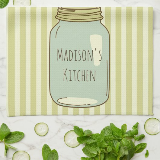 Aangepaste Mason Jar Kitchen Towel Bleke Stripes Theedoek (Gevouwen)