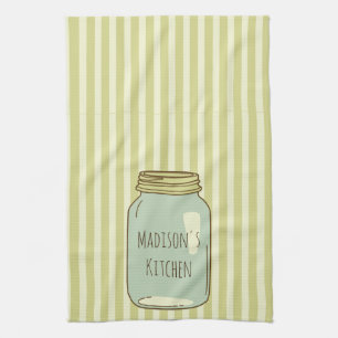 Aangepaste Mason Jar Kitchen Towel Bleke Stripes Theedoek