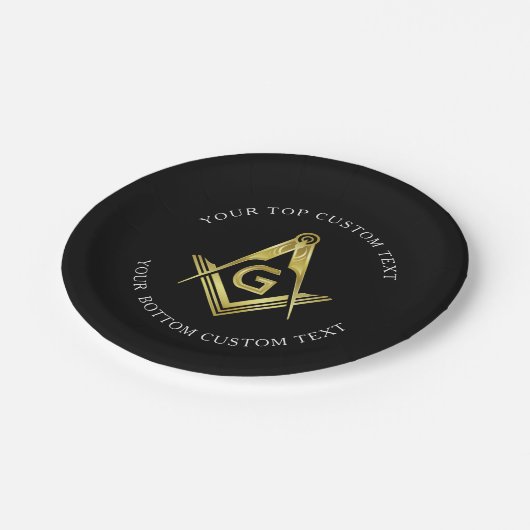 Aangepaste Masonic Party-benodigdheden | Zwart gou Papieren Bordje (Gekanteld)
