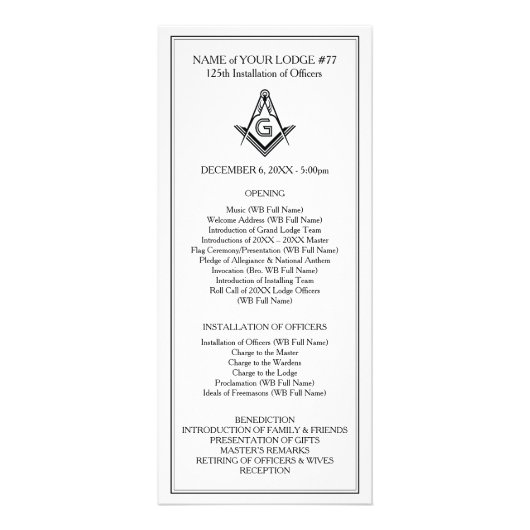 Aangepaste Masonic-rackkaarten | Officiële install Reclamekaart (Voorkant)