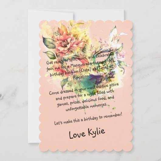 Aangepaste Masquerade 18e Verjaardag Bash Kaart (Achterkant)
