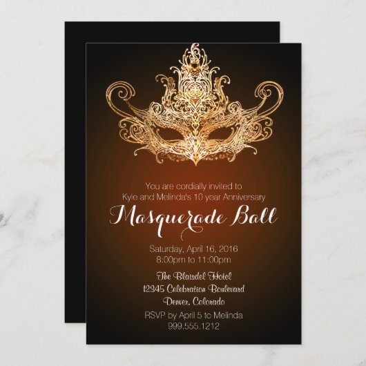 Aangepaste Masquerade Ball Jubileum-uitnodigingen Kaart (Voorkant / Achterkant)