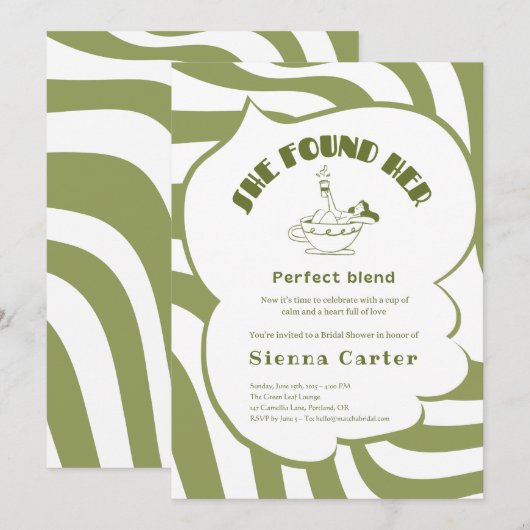 Aangepaste Matcha Bruids Uitnodigen - Bewerkbare S Kaart (Voorkant / Achterkant)