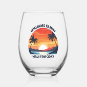 Aangepaste Maui Trip Sunrise Palmbomen Keepsake Wijnglas Zonder Voet (Voorkant)