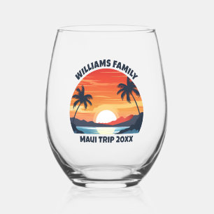 Aangepaste Maui Trip Sunrise Palmbomen Keepsake Wijnglas Zonder Voet