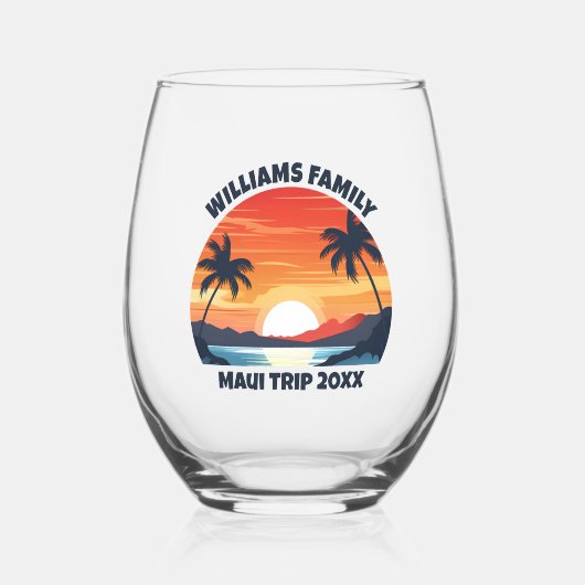 Aangepaste Maui Trip Sunrise Palmbomen Keepsake Wijnglas Zonder Voet (Voorkant)