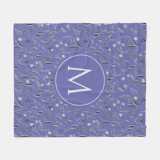 Aangepaste Mauve Floral MONOGRAM Fleece Deken (Voorkant (Horizontaal))