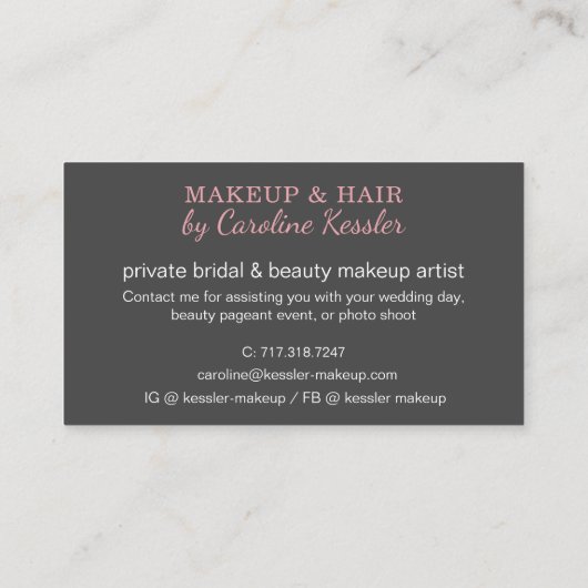Aangepaste Mauve Taupe Blush Pink Makeup Artist Visitekaartje (Achterkant)