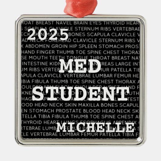 Aangepaste Med Student Medische Terminologie Kerst Metalen Ornament (Voorkant)