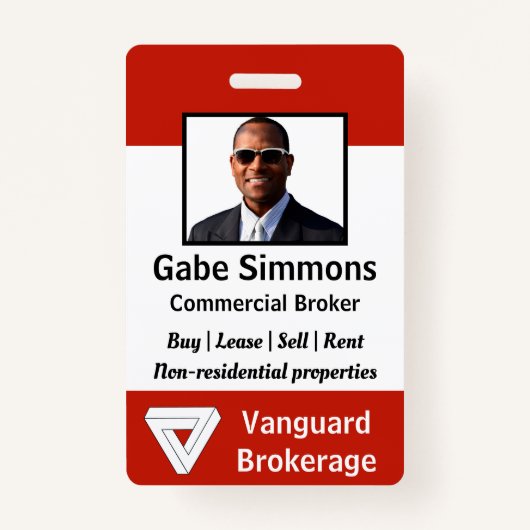 Aangepaste medewerker Foto-ID - Rood, Verticaal Badge (Voorkant)