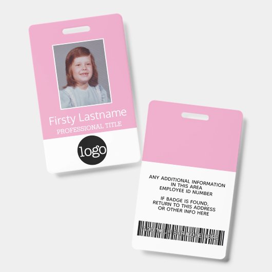 Aangepaste Medewerker - Foto, streepjescode, logo, Badge (Voor- en achterkant)