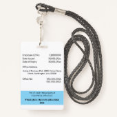 Aangepaste medewerker ID-kaart bewerkbaar blauw wi Badge (Achterkant met draagriem)