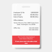 Aangepaste medewerker ID-kaart bewerkbaar rood wit Badge (Back)