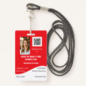 Aangepaste medewerker ID-kaart bewerkbaar rood wit Badge (Voorkant met draagriem)