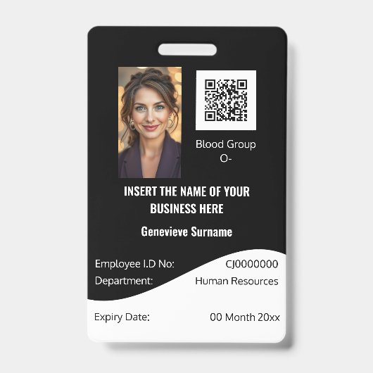 Aangepaste medewerker ID-kaart bewerkbaar zwart wi Badge (Front)