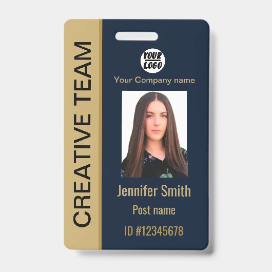 aangepaste medewerker, naam, blauwe ID, streepjesc Badge (Voorzijde)