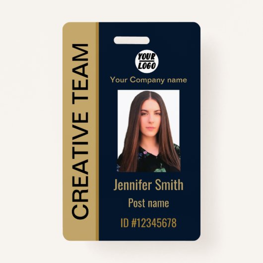 aangepaste medewerker, naam, blauwe ID, streepjesc Badge (Voorkant)