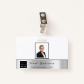 Aangepaste medewerker streepjescode Logo Naam Grij Badge (Voorkant met clip)