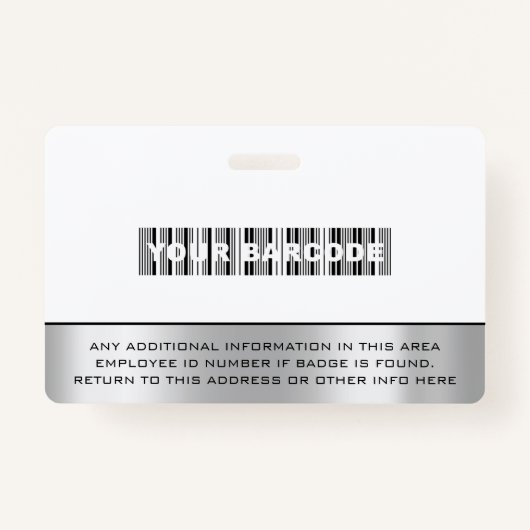 Aangepaste medewerker streepjescode Logo Naam Grij Badge (Achterkant)