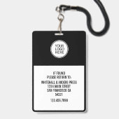 Aangepaste Media Pass Foto ID Logo QR Code | Zwart Badge (Achterkant met lanyard)