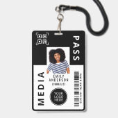 Aangepaste Media Pass Foto ID Logo QR Code | Zwart Badge (Voorzijde met lanyard)