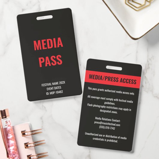 Aangepaste media pers toegang concert festival roo badge (Kantoor)