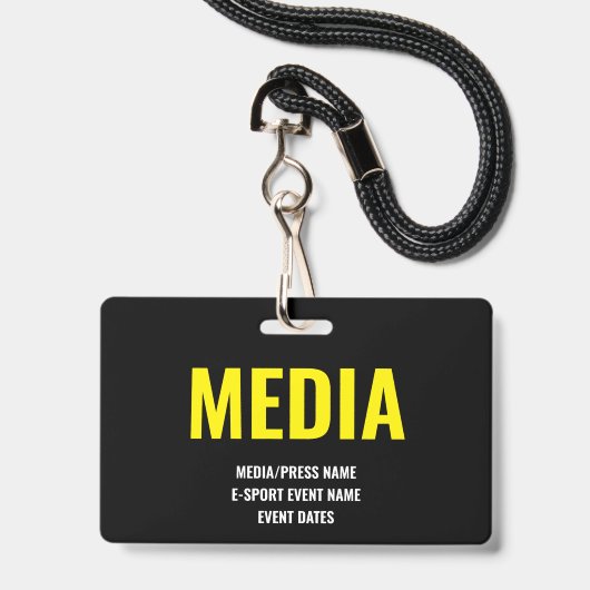 Aangepaste Media Pers Toegang Minimalistische ESpo Badge (Voorzijde met lanyard)