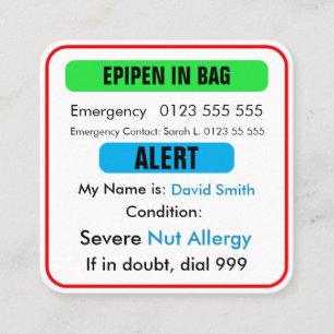 Aangepaste medische alarm EpiPen kaart  Vierkante Visitekaartje
