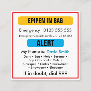 Aangepaste medische alarm oranje EpiPen kaart  Vierkante Visitekaartje